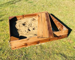 Natural wood sandbox with drawer L 150x150 cm Masgames MA600081