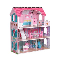 Casa de bonecas Landa Outdoor Toys em MDF 62x27x70 cm com 8 acessórios para móveis e 3 andares
