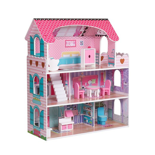 Landa Outdoor Toys Dollhouse σε MDF 62x27x70 cm με 8 αξεσουάρ επίπλων και 3 ορόφους