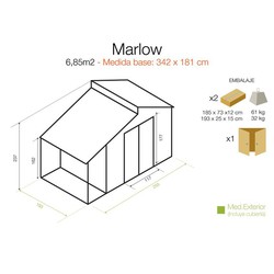 Caseta jardin metalica Marlow antracita con porche 355x193x237 cm Gardium  6,85m2 — Decosola