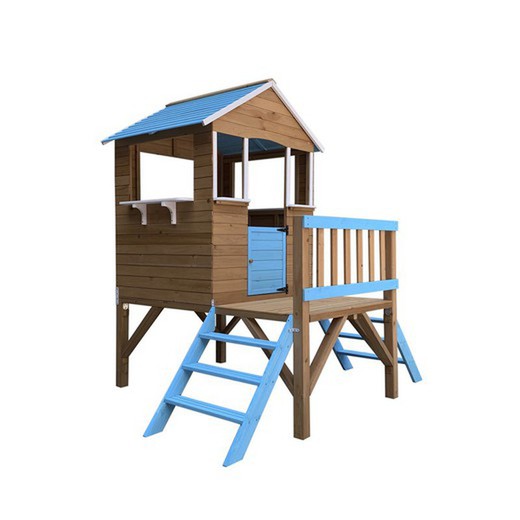 Drewniany domek dla dzieci Melody niebieski z 2 podłogami Zabawki na zewnątrz 198 x 170 x 197 cm