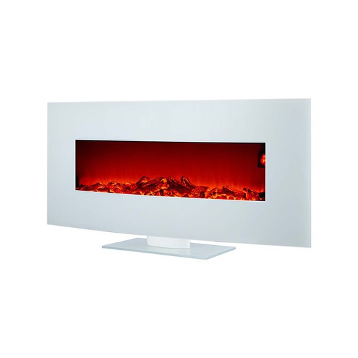 Chimenea Eléctrica blanca mural mesa con efecto llama y calefactor 1600w ALASKA KEKAI 128x26x61 cm