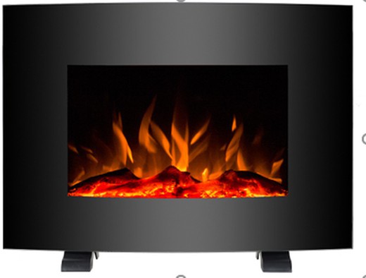 Wall-mounted electric fireplace with flame effect and 2000W heater. IOWA curved with Kekai legs.