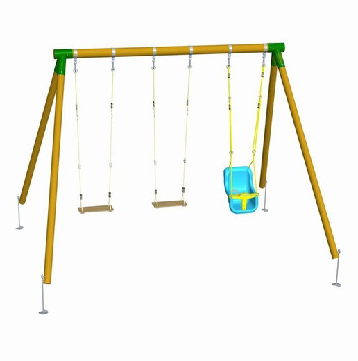 ETNA Triple Children's Wooden Swing with Baby Seat - Masgames