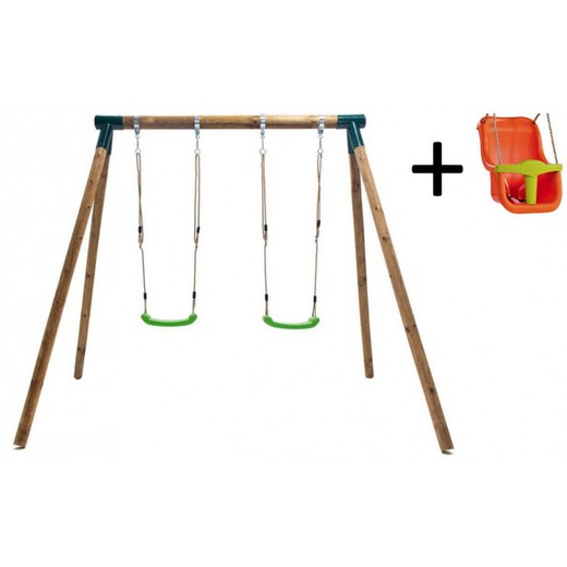 Kibo double wooden swing with baby seat Masgames MA700036