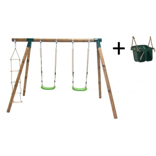 Kadi Deluxe double wooden swing with baby seat Masgames MA700049