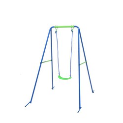 Altalena in metallo per esterni per bambini 1 sedile Giocattoli da esterno 142x142x180 cm Blu e verde 3-8 anni