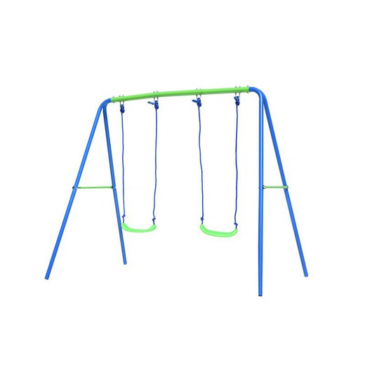 Barngunga för utomhusmetall 2 stolar utomhusleksaker 220x138x182 cm blå och grön 3-8 år
