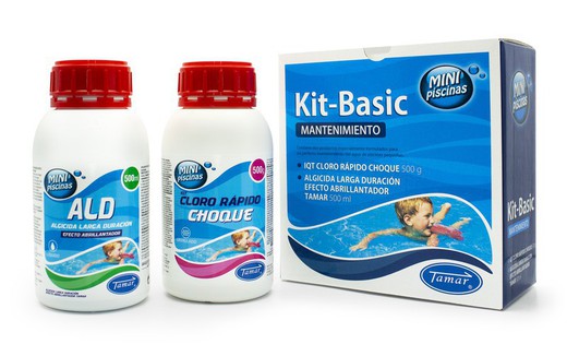 Kit for mini pools with Shock chlorine and algaecide with brightening effect