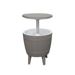 Gardiun Cosmopolitan Beige Resin Have Køleskabsbord Kapacitet 37 L 48,5x48,5x57 / 82 cm 3 i 1 funktion Sofabord, køleskab og grå sæde