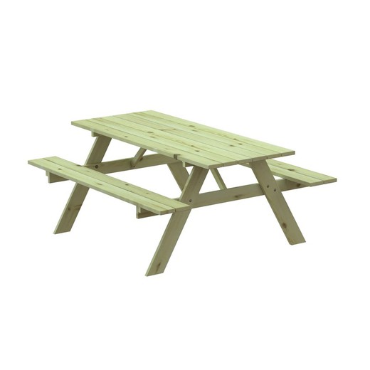 Tavolo Picnic in Legno Trattato Solido 28 mm Con Panca 177x151x77 cm 6/8 Persone