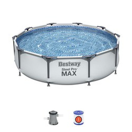 Dsmnt Pool-pakket. Jouw B. Bestway Steel Pro Max 305x100cm Minipool Kit Chloordoseerder Solar Cover Tapijtvloerbedekking