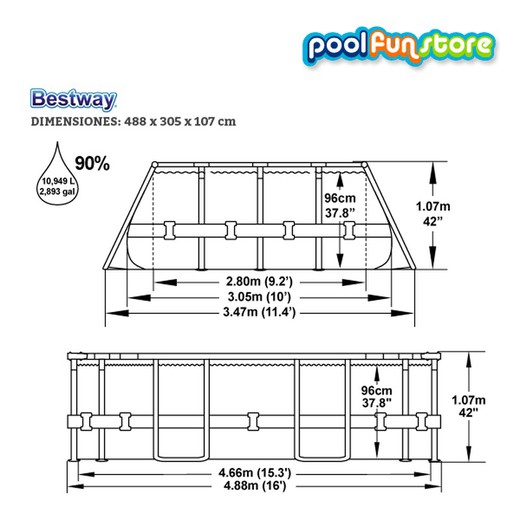 Removable Pool Tubular Oval Bestway Power Steel with Water Treatment ...