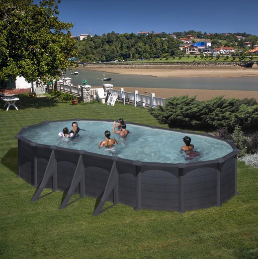 Gre Granada Oval Anthracite Steel Pool with Sand Treatment Plant