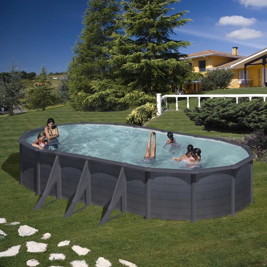 Gre Kea Oval Anthracite Steel Pool with Sand Treatment Plant