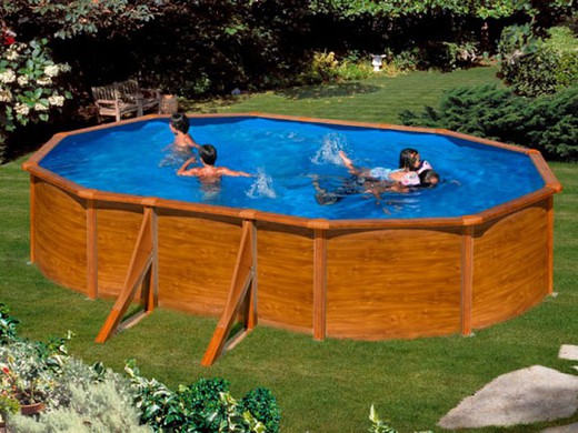Gre Sicilia Ovaal stalen zwembad met houteffect en patroonzuiveringsinstallatie 500x300x120 cm