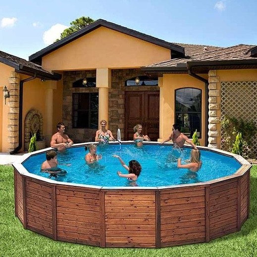 K2O Round Paneled Wood Pool med sandfilter 475x127 cm