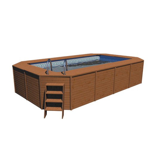 K2O paneled wooden pool 655x390x124 cm narrow beach saline chlorinator combo