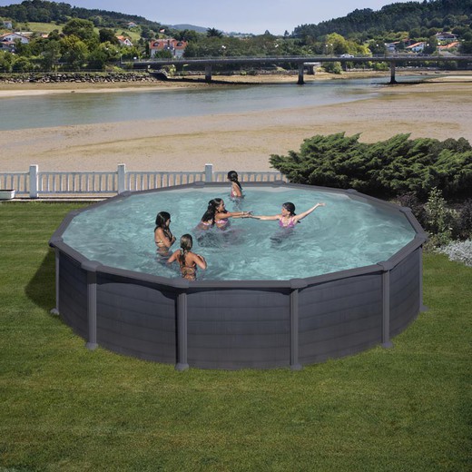 Gre Granada Runder abnehmbarer Pool aus anthrazitfarbenem Stahl mit Sandaufbereitungsanlage