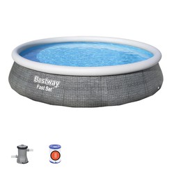 Bestway Hurtigt sæt Rattan Aftagelig Oppustelig Round Hoop Pool 396x84 cm