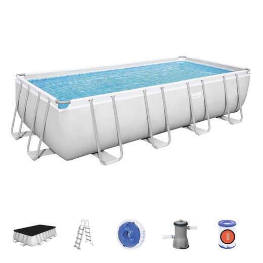 Avtagbar rörformad pool Bestway Power Steel 488x244x122 cm med patronbehandlingsanläggning 3.028 L / H med lock och stege