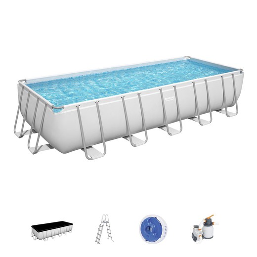 Aftagelig rørformet pool Bestway Power Steel 640x274x132 cm med sandbehandlingsanlæg 5.678 L / H med låg og stige