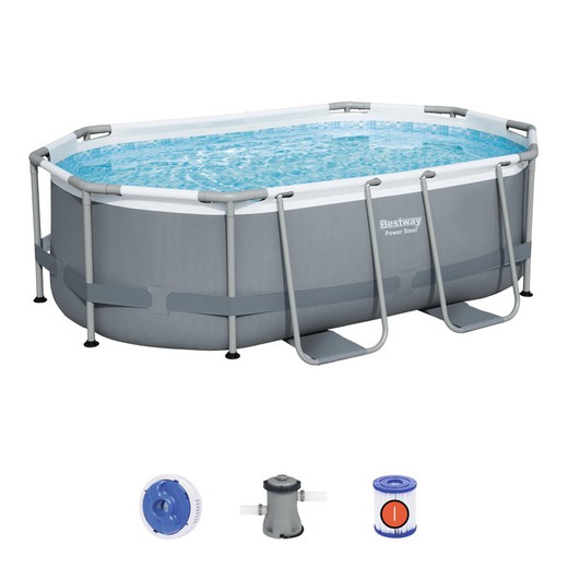Avtagbar rörformad pool Bestway Power Steel Oval 305x200x84 cm med patronbehandlingsanläggning 1.249 L / H