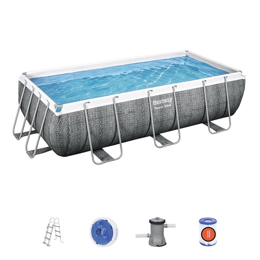 Afneembaar buisvormig zwembad Bestway Power Steel Rattan 404x201x100 cm met patroonzuiveringsinstallatie 2.006 L / H met ladder