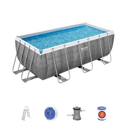 Aftagelig rørformet pool Bestway Power Steel Rattan 412x201x122 cm med patronbehandlingsanlæg 2.006 L / H med stige