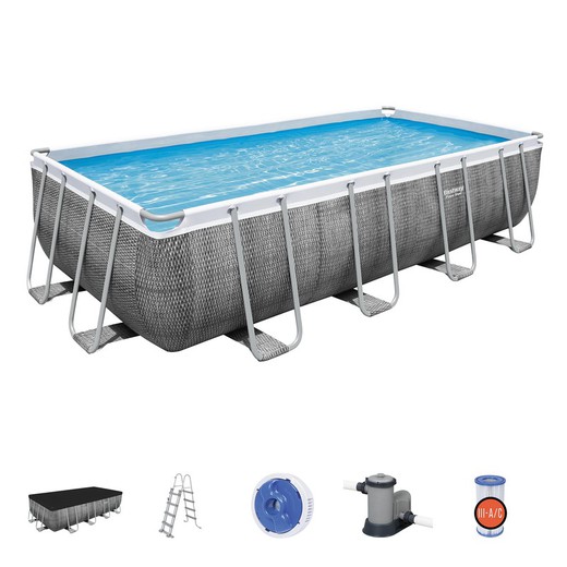 Afneembaar buisvormig zwembad Bestway Power Steel Rattan 549x274x122 cm met patroonzuiveringsinstallatie 5.678 L / H met deksel en ladder