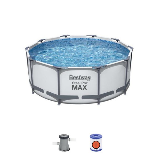 Aftagelig rørformet pool Bestway Steel Pro Max 305x100 cm med patronbehandlingsanlæg 1.249 L / H med stige
