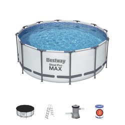 Abnehmbares Röhrenförmiges Pool Bestway Steel Pro Max 366x122 cm mit Kartuschenreiniger 2.006 L/S Abdeckung und Leiter