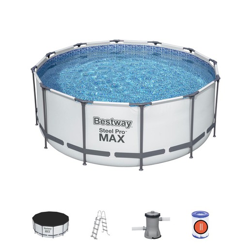 Afneembaar buisvormig zwembad Bestway Steel Pro Max 366x122 cm met patroonzuiveringsinstallatie 2.006 L / H afdekking en ladder