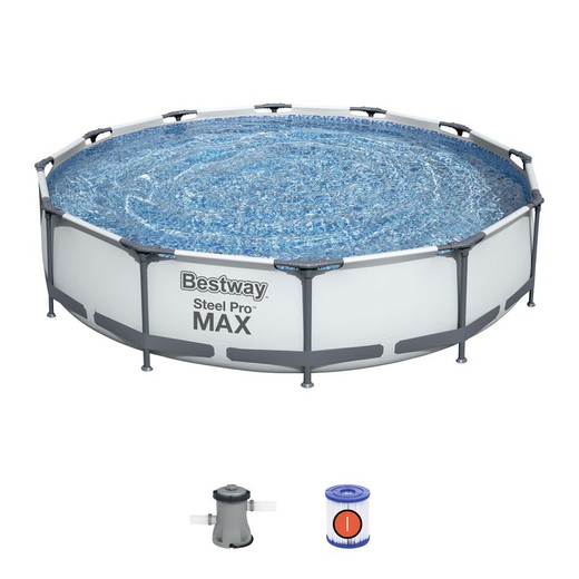 Avtagbar rörformad pool Bestway Steel Pro Max 366x76 cm med 1.249 L / H patronrenare