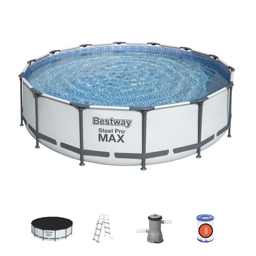 Afneembaar buisvormig zwembad Bestway Steel Pro Max 427x107 cm met filterpatroon 3.028 L / H afdekking en ladder