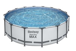 Abnehmbarer röhrenförmiger Bestway Steel Pro Max-Pool 427 x 122 cm mit Filterkartusche, 3.028 l/h, Abdeckung und Leiter