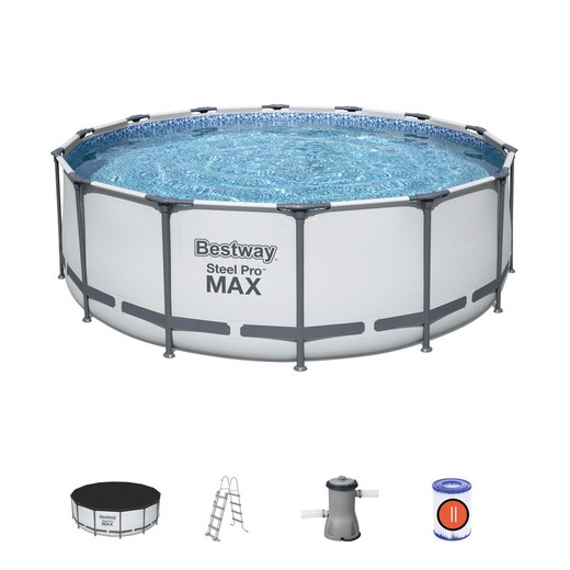 Abnehmbares Röhrenförmiges Pool Bestway Steel Pro Max 427x122 cm mit Kartuschenreiniger 3.028 L/S mit Abdeckung und Leiter