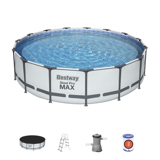 Detachable Tubular Pool Bestway Steel Pro Max 457x107 cm with Filter Cartridge 3.028 L / H Cover and Ladder