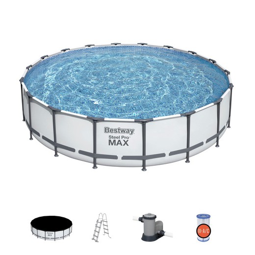 Removable Tubular Pool Bestway Steel Pro Max 549x122 cm with Filter Cartridge 5.678 L / H Cover and Ladder