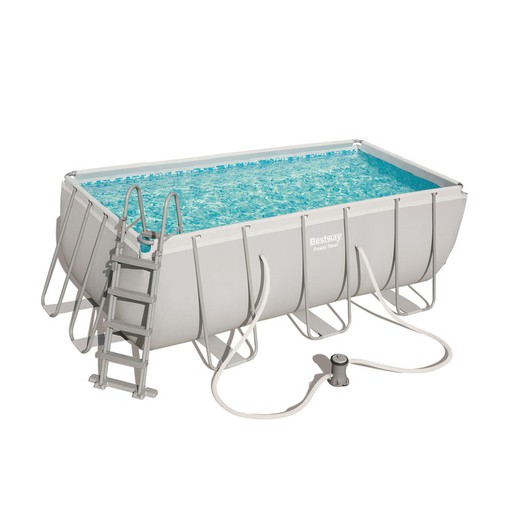 Piscine tubulaire rectangulaire amovible Bestway Power Steel avec station de traitement d'eau 412x201x122 cm