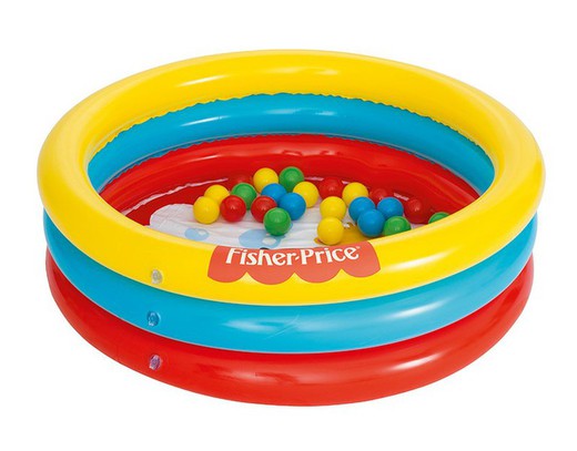 Opblaasbaar zwembad met 3 ringen 91x25cm met 25 gekleurde ballen Fisher Price