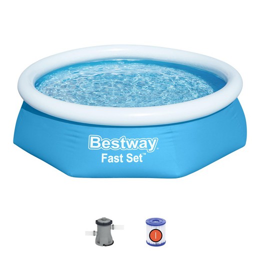 Bestway Fast Set Παιδική Πισίνα Ø244x61 cm with Cartridge Treatment Plan 1.249 l/h Μπλε