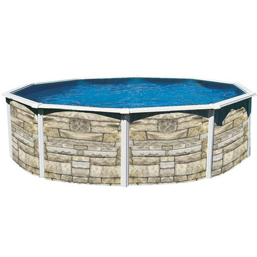 Round pool made of reinforced sheet stone look stone 360x120cm sand scrubber 3028 l / h and ladder 11000 liters.