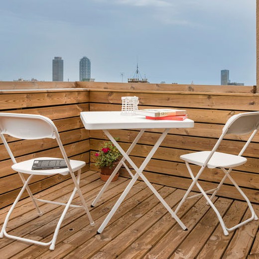 Sammenklappeligt havesæt 1 bord + 2 stole Bonaire Gardiun harpiks og hvidt stål
