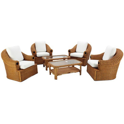 Regency terras set met 4 fauteuils en natuurlijke rotan tafel