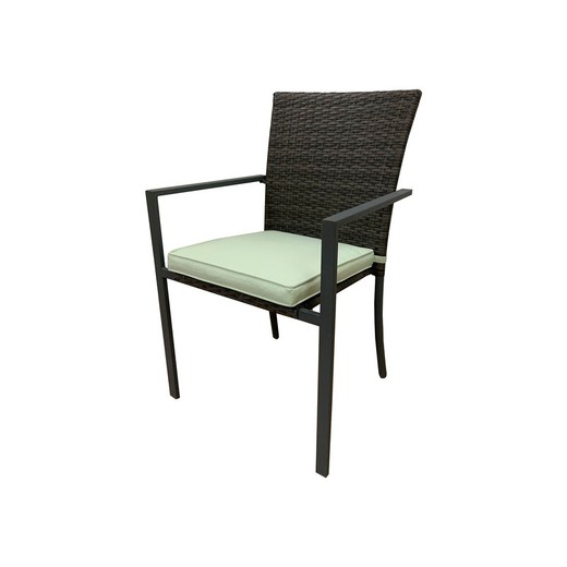 Sedia da giardino in acciaio e rattan sintetico 56x55x86 cm impilabile grigia con cuscino