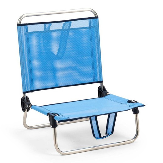 Solenny strandstol med lav ryglæn med lomme og håndtag