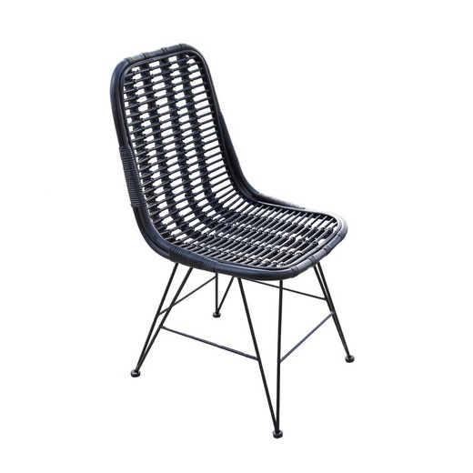 Natural Rattan Dining Chair 46x60x92 cm Μαύρο