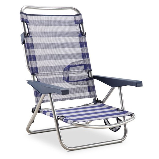 Beach Chair 4 Positions Solenny Blue and White with Handles and with Folding Leg on the back