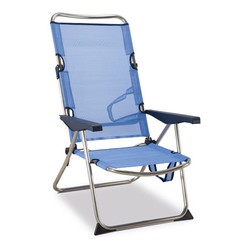 Cadeira de praia e cama alta 4 posiçàµes com alças com estabilizadores azuis